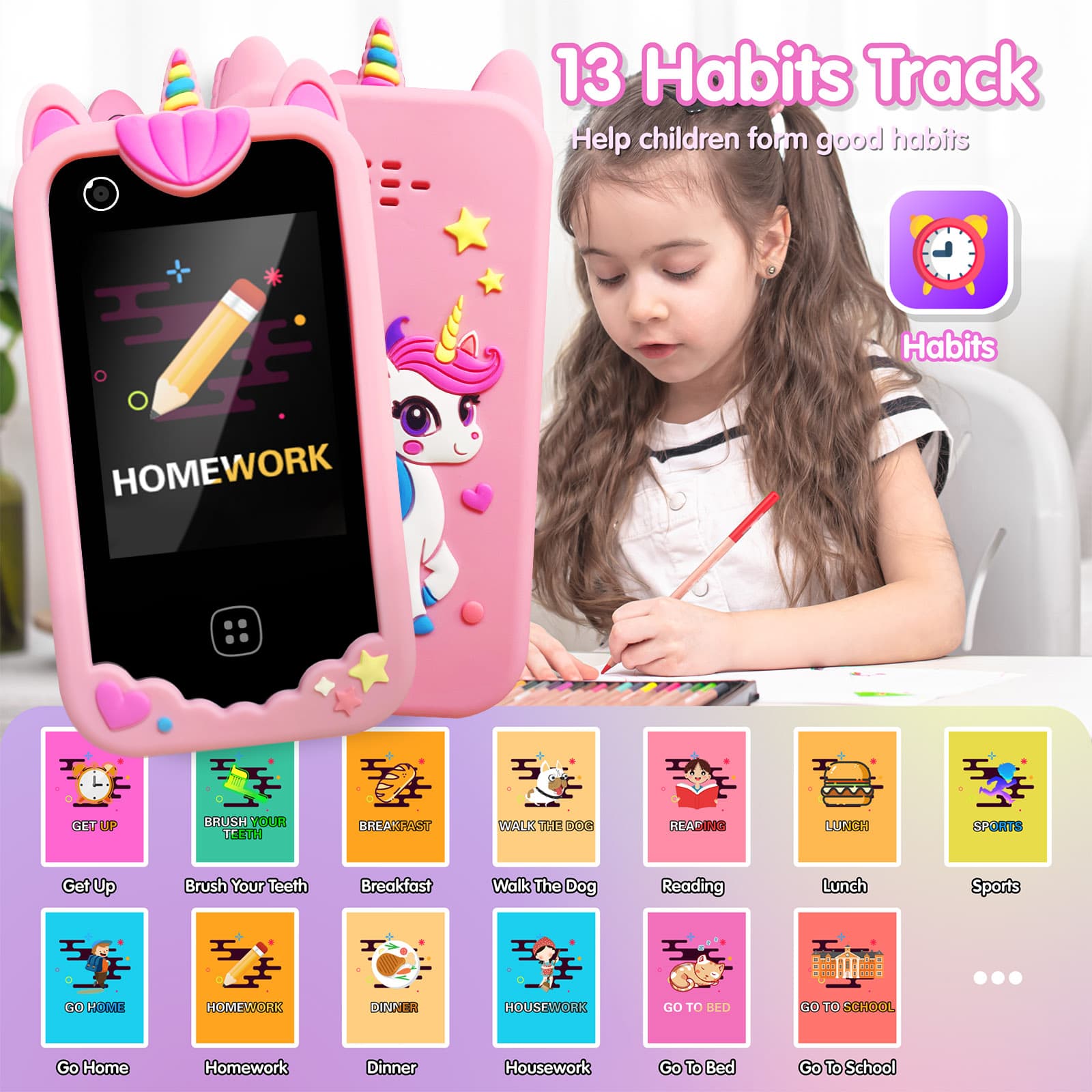 Telefone de brinquedo inteligente para crianças, câmeras duplas, função musical, brinquedo educativo, ótimo presente