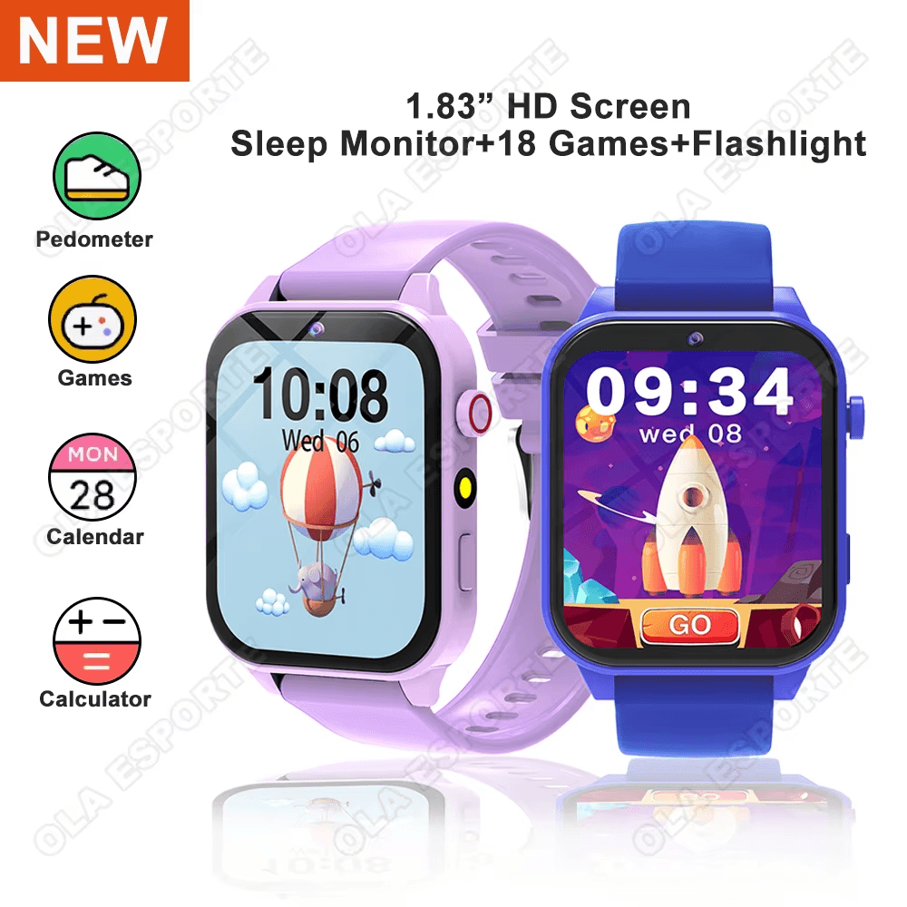  Relógio Smartwatch Infantil 1,83 Polegadas 18 Jogos Monitor de Sono Câmera Despertador Relógio Inteligente para