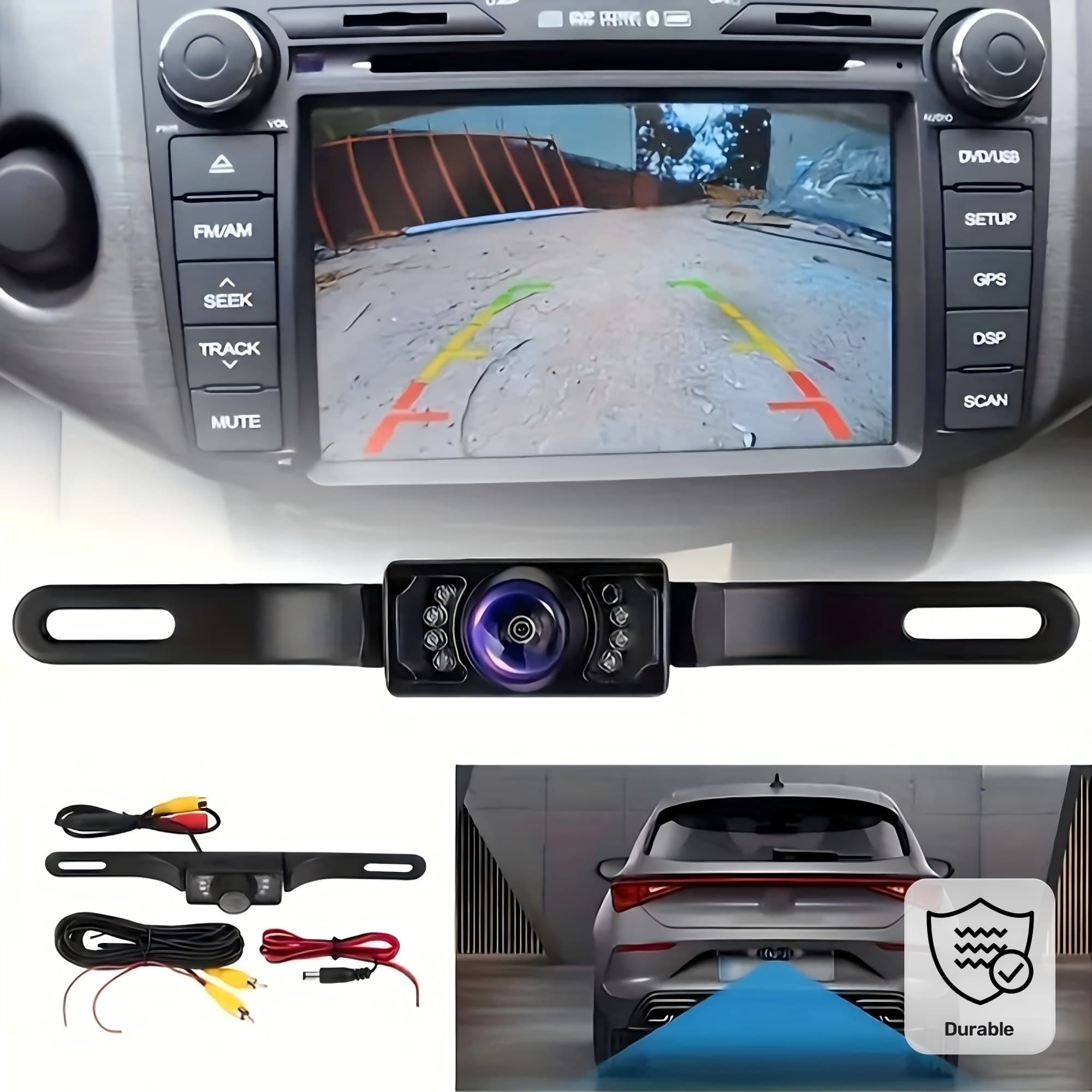  Câmera de Ré para Carro, Visão Traseira Placa Universal para Picape e SUV, Ângulo Perfeito de 149°, Visão Noturna, IP69