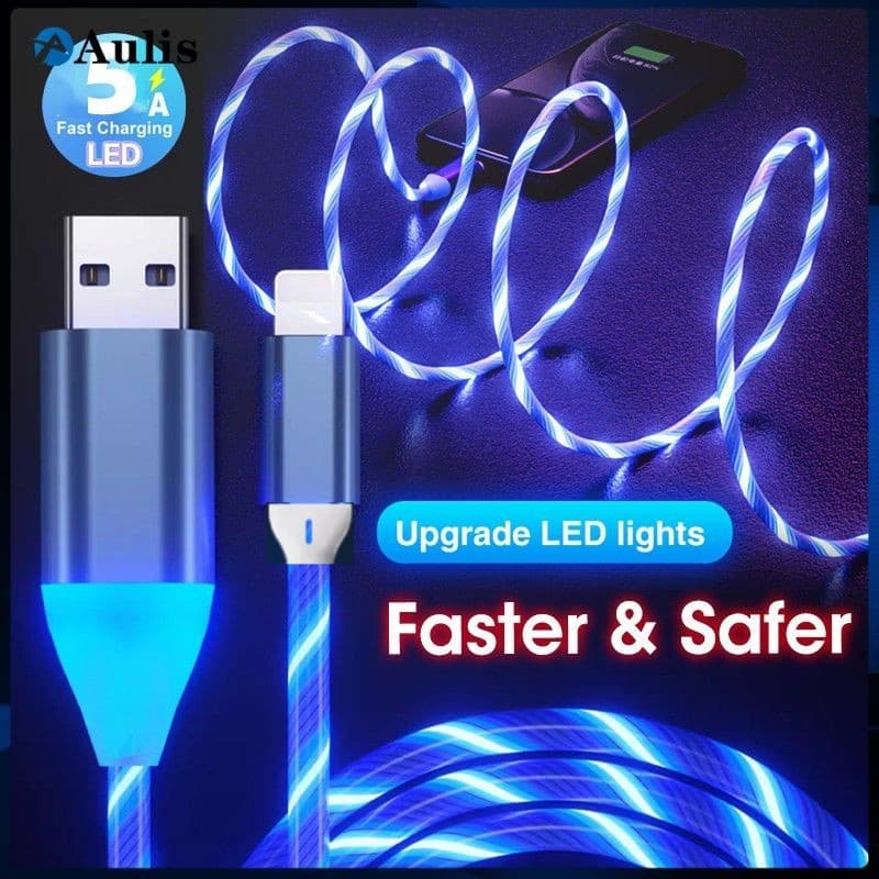 Cabo De Carregamento Rápido 3A 1 m LED Brilho Luminoso Fluindo USB Colorido Streamer Dados MicroUSB/Tipo-C Carga Carrega