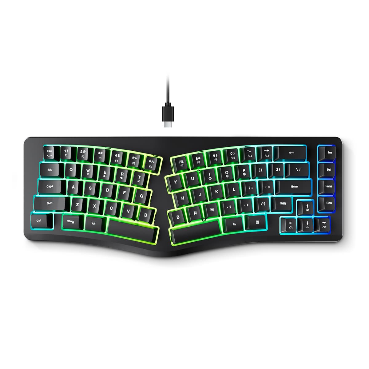 Teclado Ergonômico Retroiluminado RGB com Fio, Teclado para Jogos com Sensação Mecânica, Anti-Fantasma USB-C para PC,