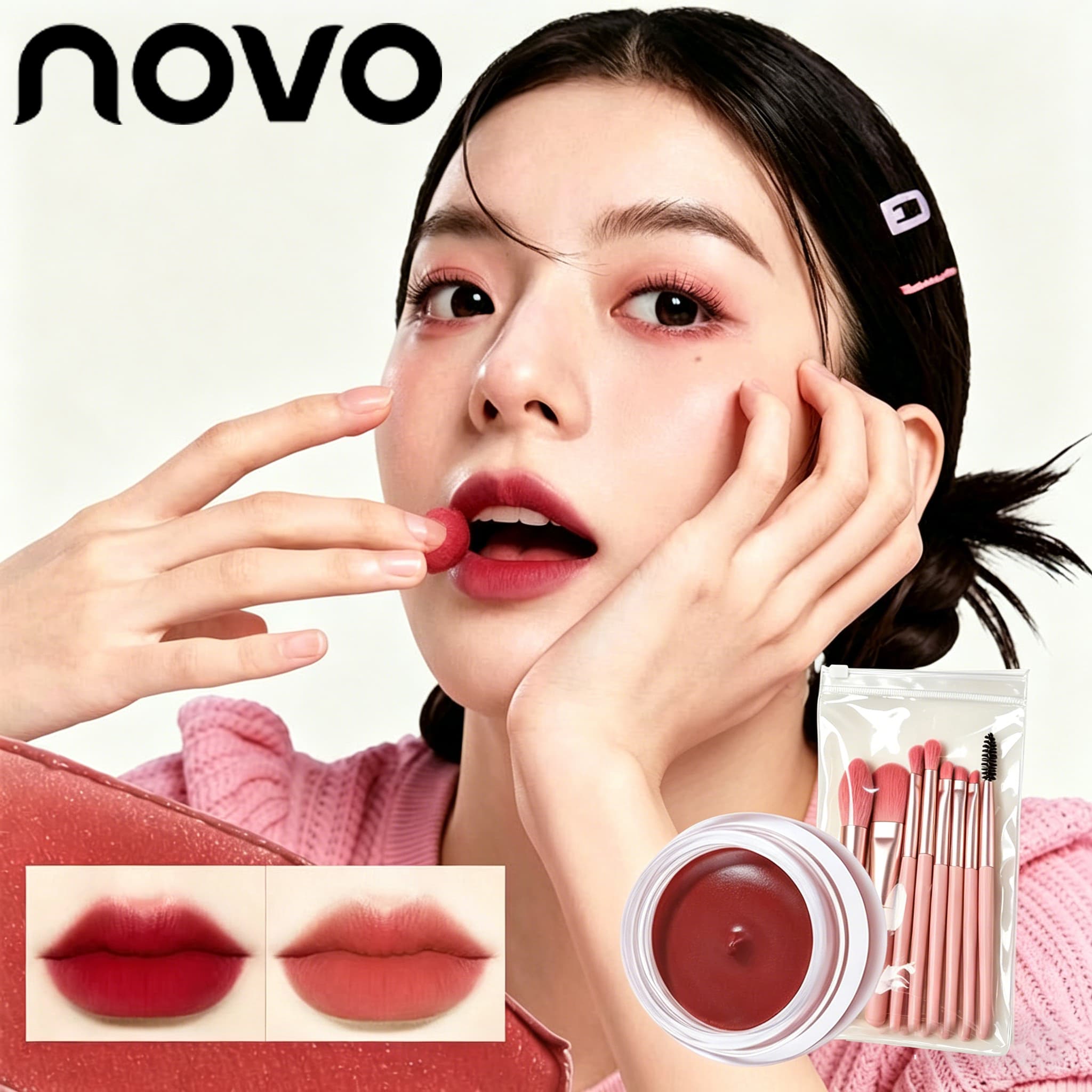  NOVO Compre 1 Ganhe 8 Brindes: Conjunto de 8 Pincéis de Maquiagem + Batom Líquido Veludo, Dupla Função Batom Matte e