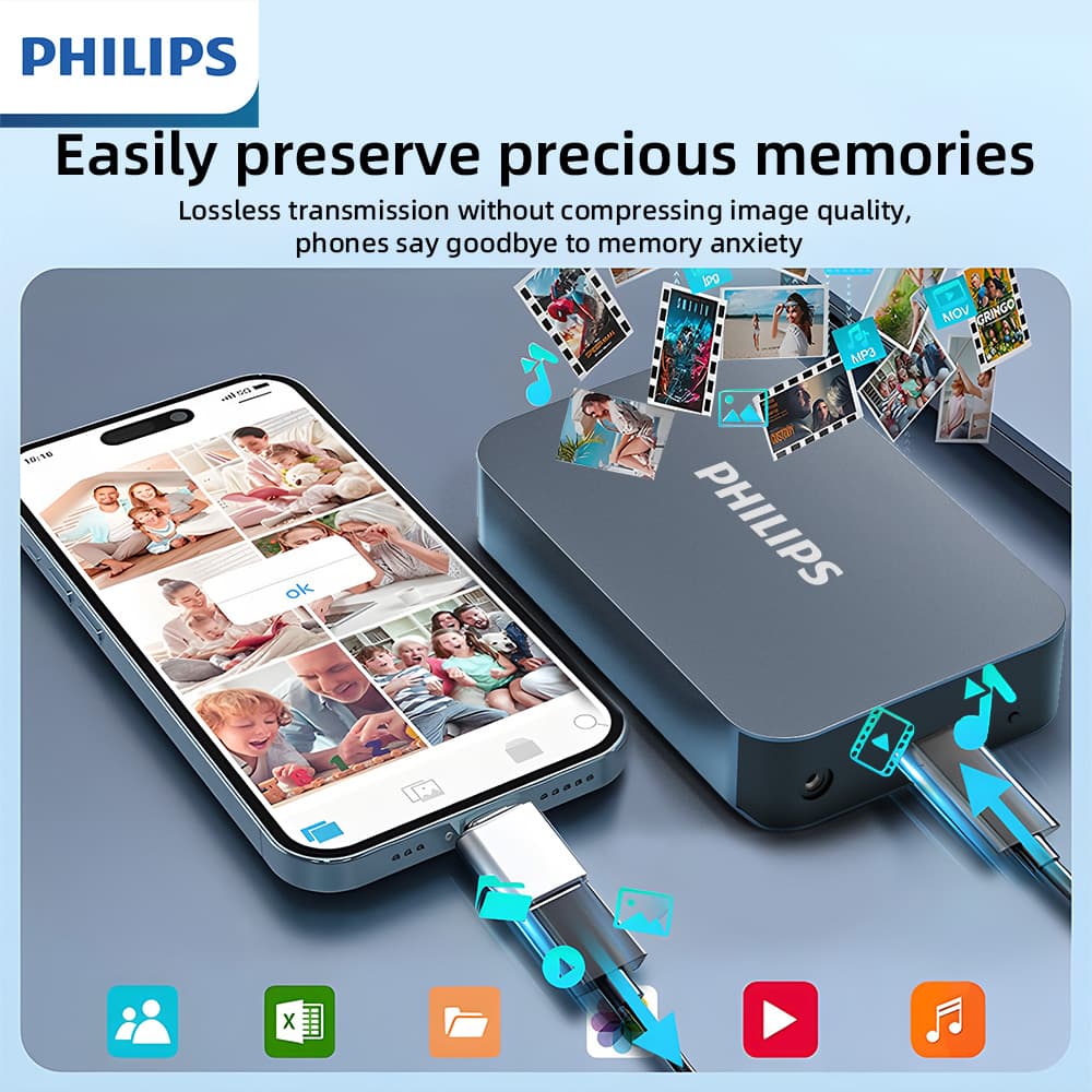  PHILIPS SSD Portátil de Alta Velocidade 3/4/6TB, Disco Rígido Externo USB 3.2 Gen 1, Leitura 550MB/s, Compacto e Leve,