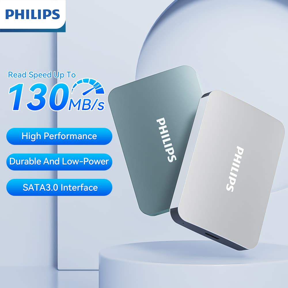  Philips SSD Externo Portátil USB 3.0 1TB 2TB Alta Velocidade Fino Para PC Mac Laptop TV