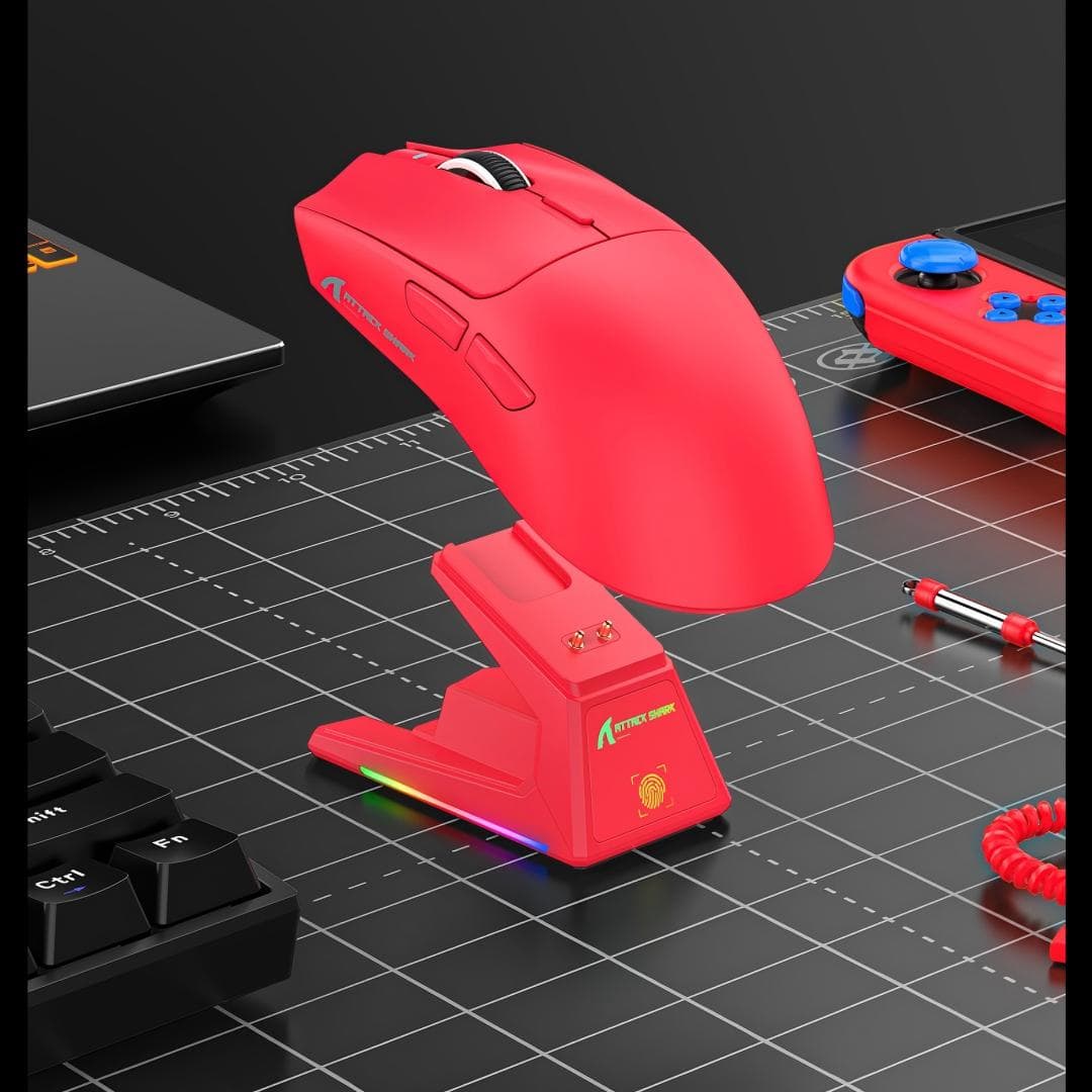 Mouse Sem Fio ATTACK SHARK X1 40000DPI com Base de Carregamento Magnético, Sensor PAW3395PRO, BT/2.4G/Com Fio, Mouse