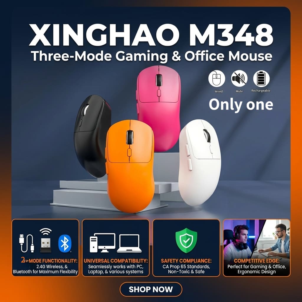 Mouse Silencioso Sem Fio Recarregável, Conexão Dupla 2.4G & Bluetooth, Mouse Ergonômico e Fino para Computador,