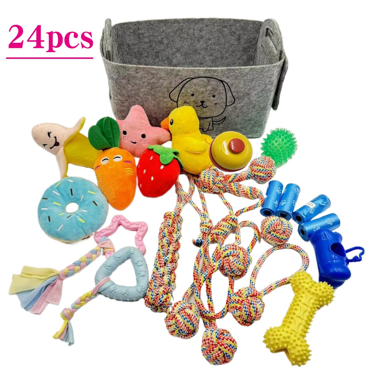Conjunto de Brinquedos para Cães Pequenos e Médios, Kit com 24 Nós de Brinquedo para Cachorro