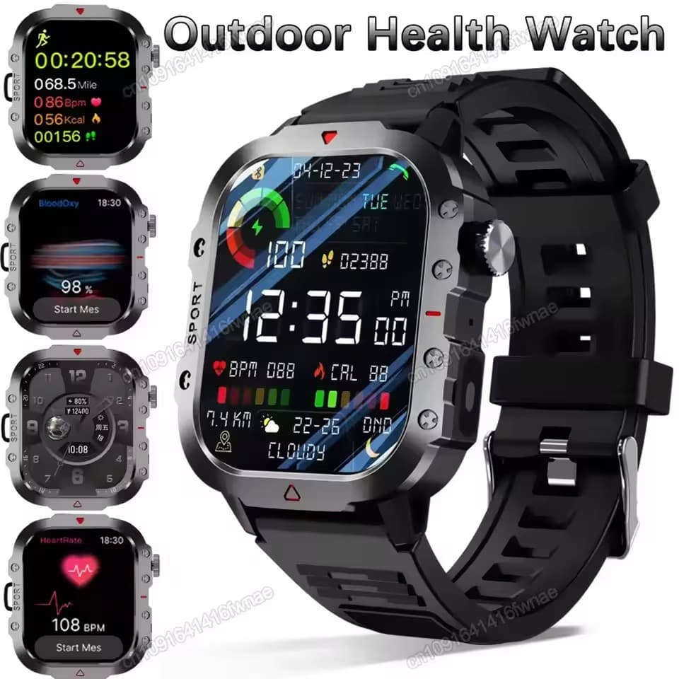 Ao Ar Livre Militar GPS Relógio Inteligente Masculino Lanterna Esportes Rastreador Chamadas Bluetooth Smartwatch Homem M