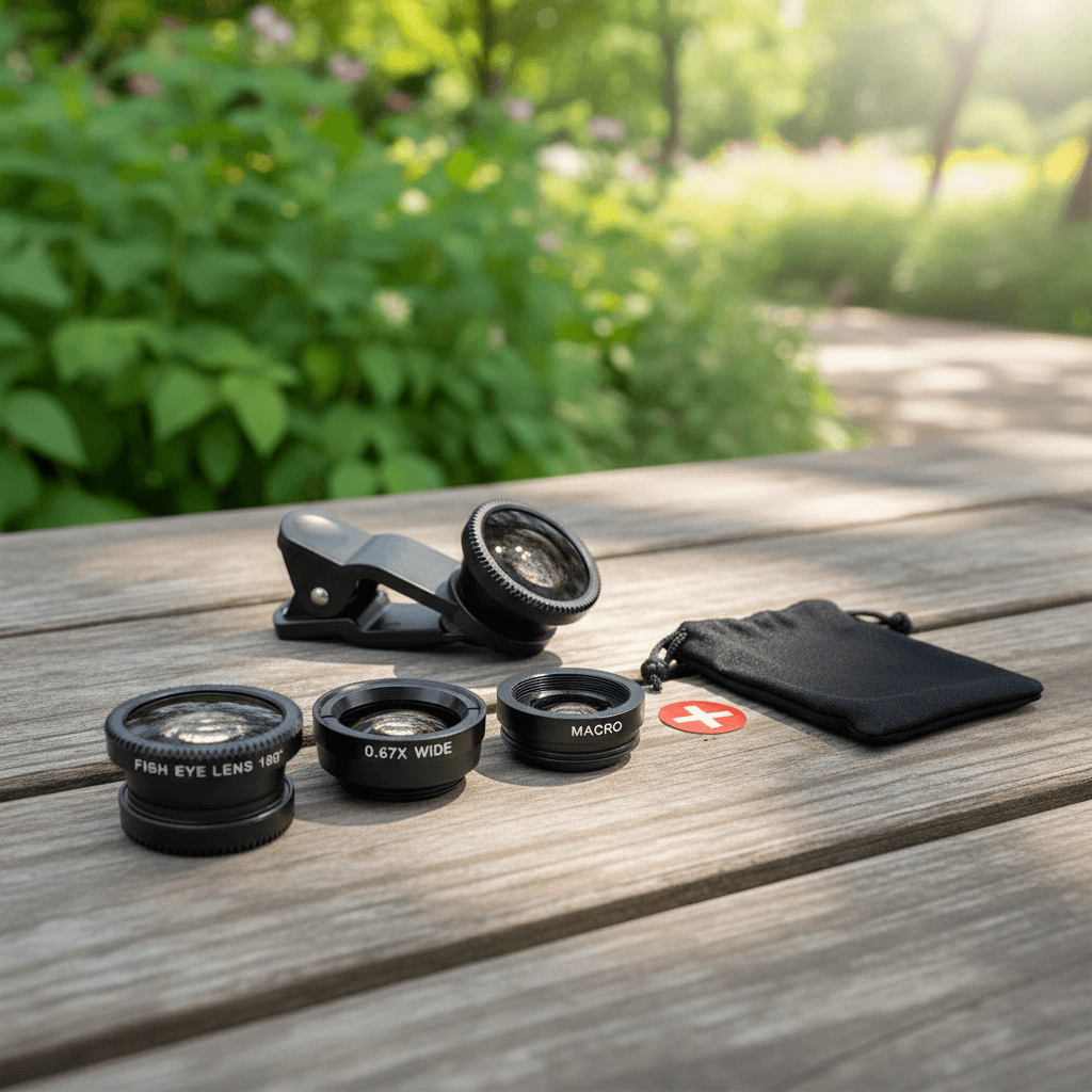  Kit de Lentes 3 em 1: Olho de Peixe, Ângulo Amplo e Micro para iPhone, Xiaomi Redmi, com Clipe para Smartphones
