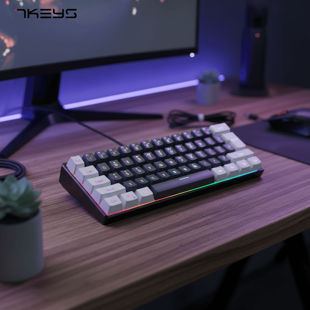  Teclado Mecânico para Jogos 61 Teclas RGB com Fio para Notebook Pequeno