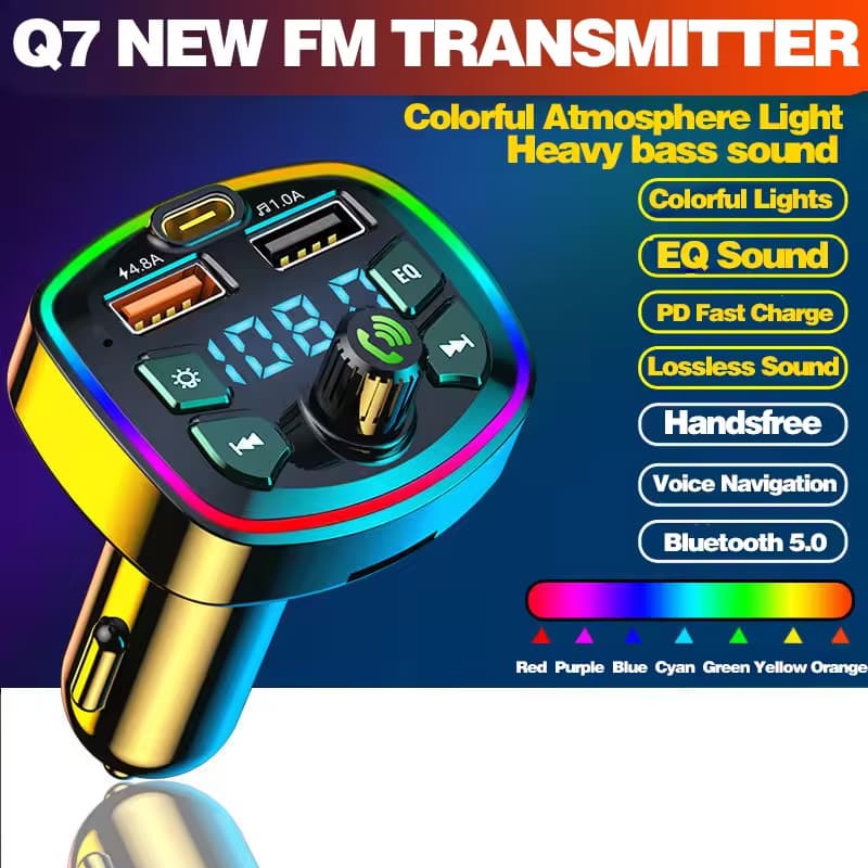 Carregador Veicular FM Bluetooth 5.0 - Duplo USB PD Carregamento Rápido, Viva-voz