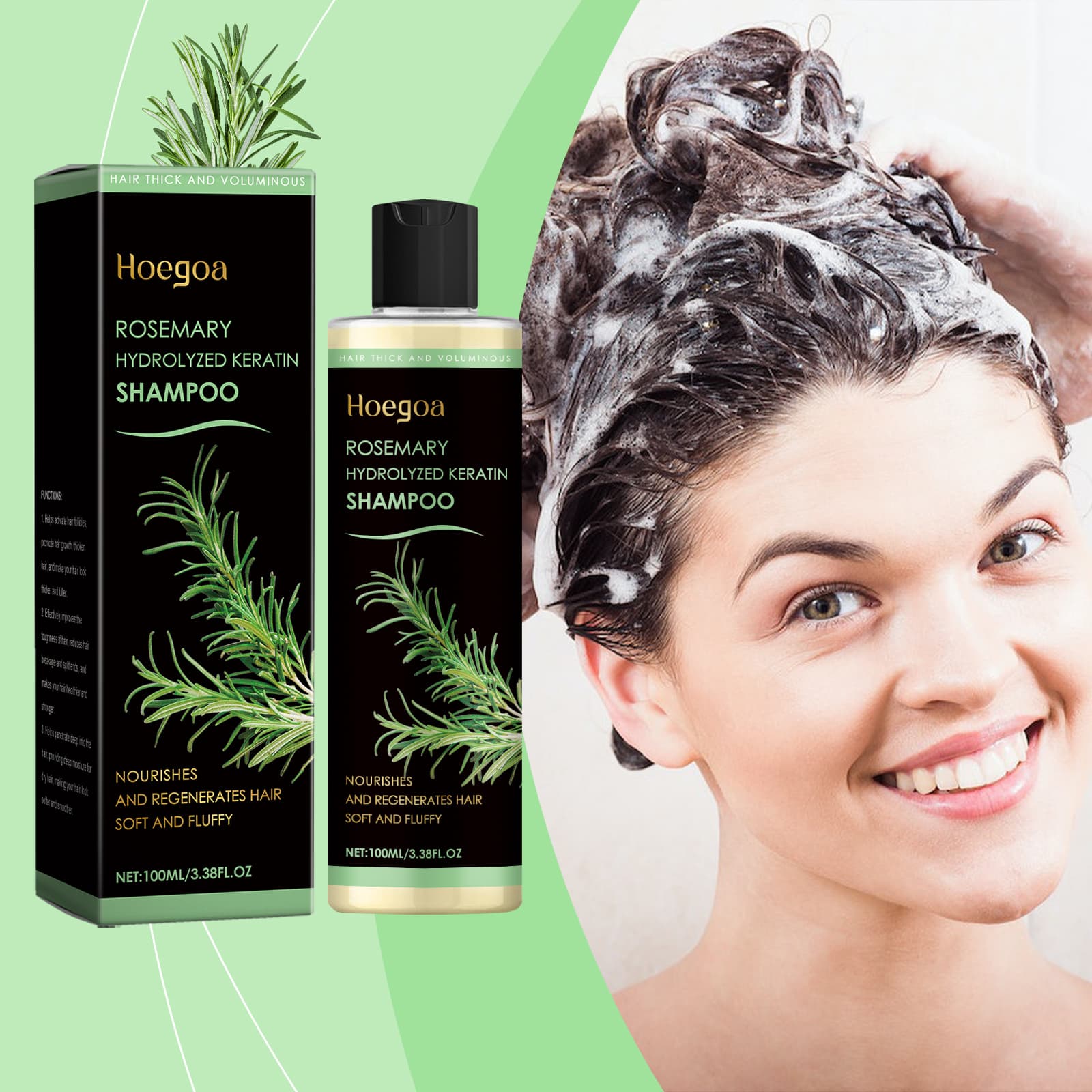  Hoegoa Shampoo de Queratina Hidrolisada de Alecrim Óleo Botânico Controle Nutritivo Hidratante Reparador Sensação