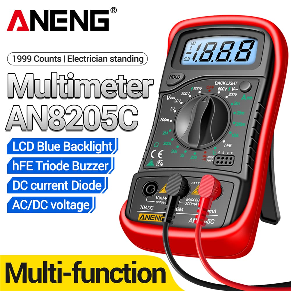 Um Conjunto ANENG AN8205C Multímetro Digital AC DC Voltímetro Amperímetro Ohm Tester Termopar LCD Backlight