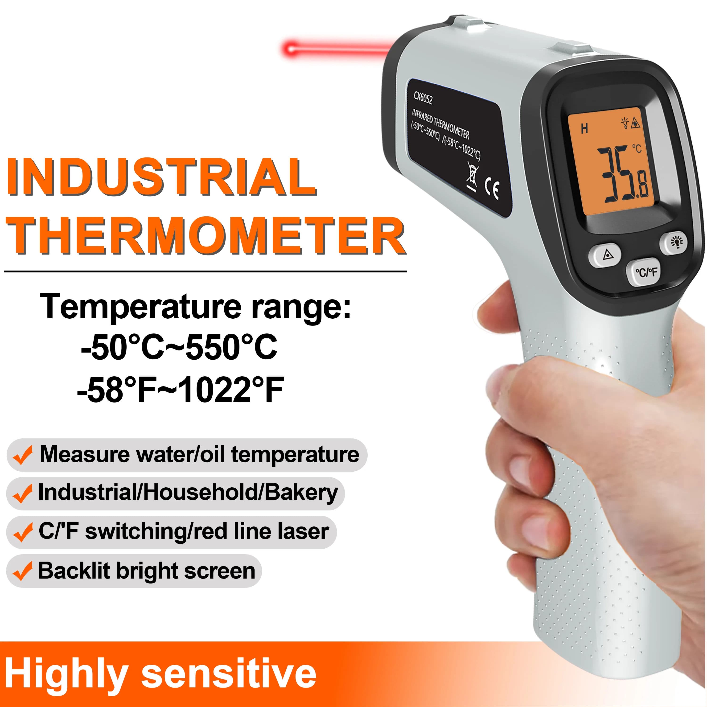 Pistola De Temperatura Digital Do Termômetro Infravermelho Sem Contato Para Uso Industrial Congelador Da Grade De Cozime