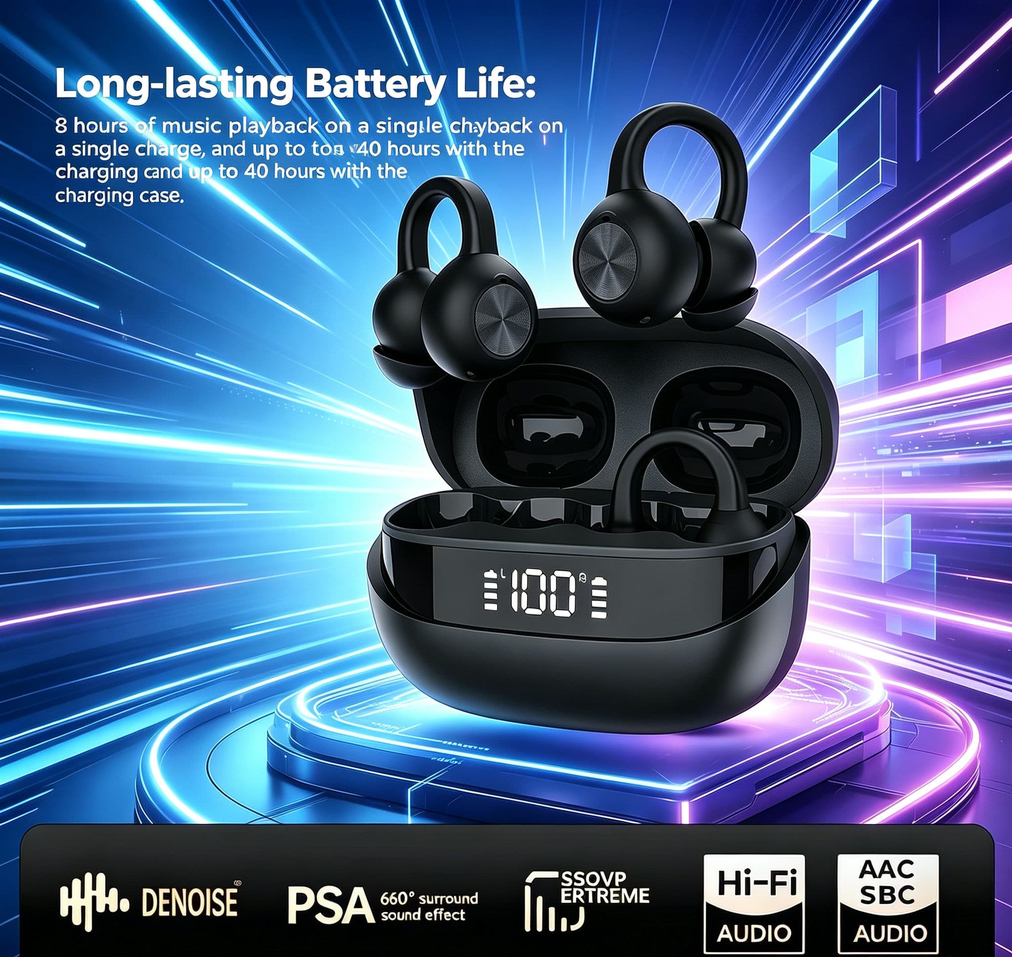 Fones de ouvido K30, fones Bluetooth sem fio, protetores auriculares de silicone macio elástico, fones de ouvido com