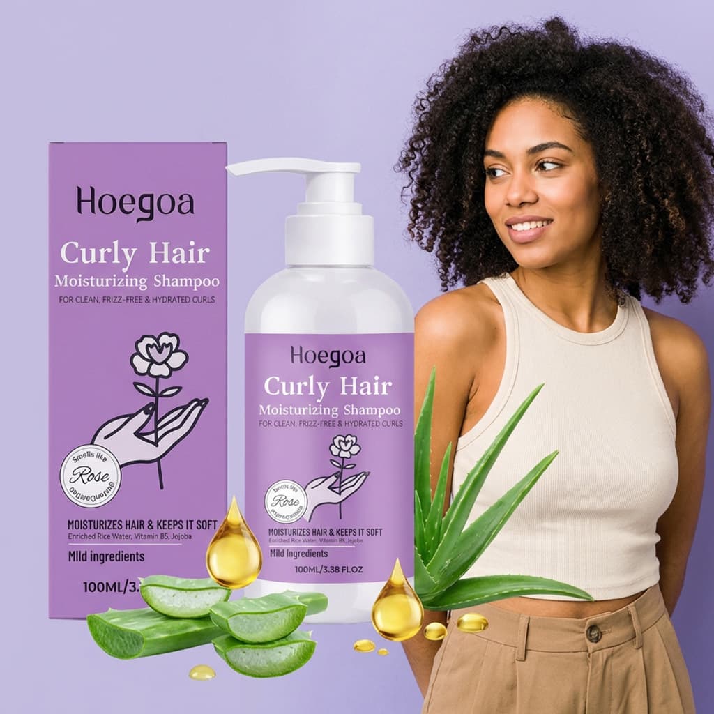 Shampoo Avançado para Cabelos Cacheados Hidratante com Rosa e Óleo de Jojoba, Controle de Frizz, Limpeza Suave e