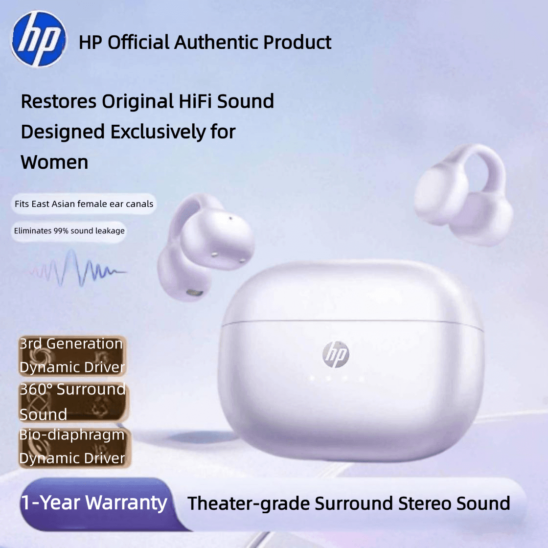 Fones de ouvido HP H10N TWS, fones de ouvido com clipe de orelha, fones de ouvido esportivos sem fio Bluetooth, ajuste
