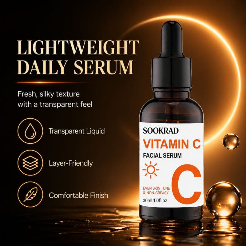 Soro Facial de Vitamina C, Suaviza a Pele, Sensação Refrescante, Passo Noturno de Cuidado com a Pele