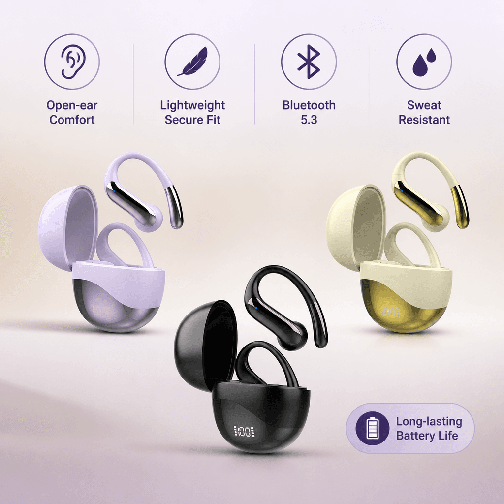  Fones de Ouvido Anti-Queda Design Sem Fio Fones de Ouvido Bluetooth Ajuste Firme Fones de Ouvido Esportivos Fones de
