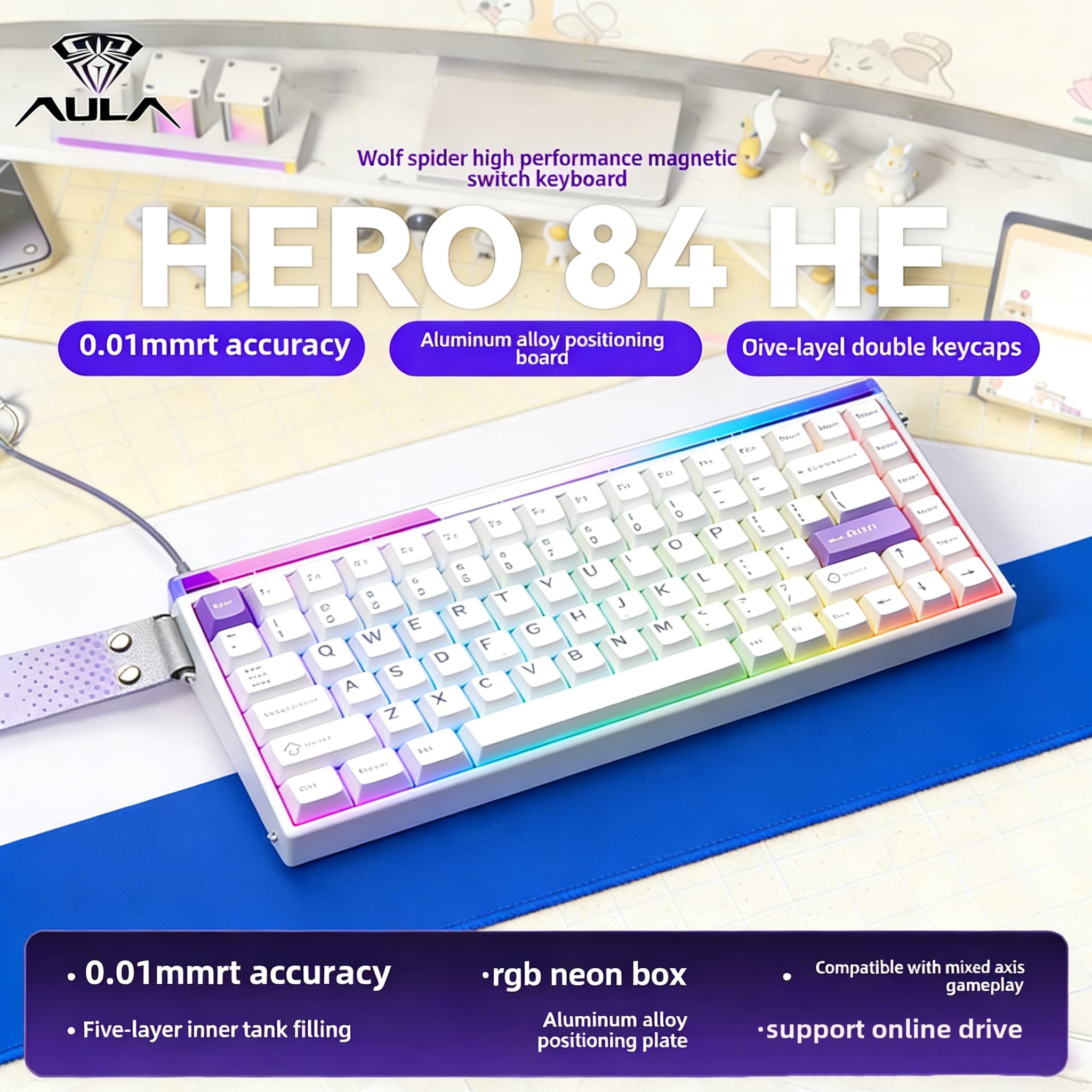 Teclados AULA HERO 84HE Teclado Mecânico Com Fio Para Jogos Música Ritmo RGB Backlight Interruptor Magnético Taxa De Ret