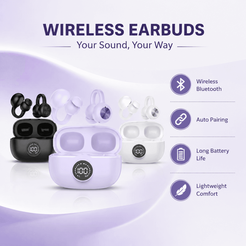 Fones de ouvido K70 com clipe de orelha, fones de ouvido Bluetooth com microfone duplo, cancelamento de ruído, fones de