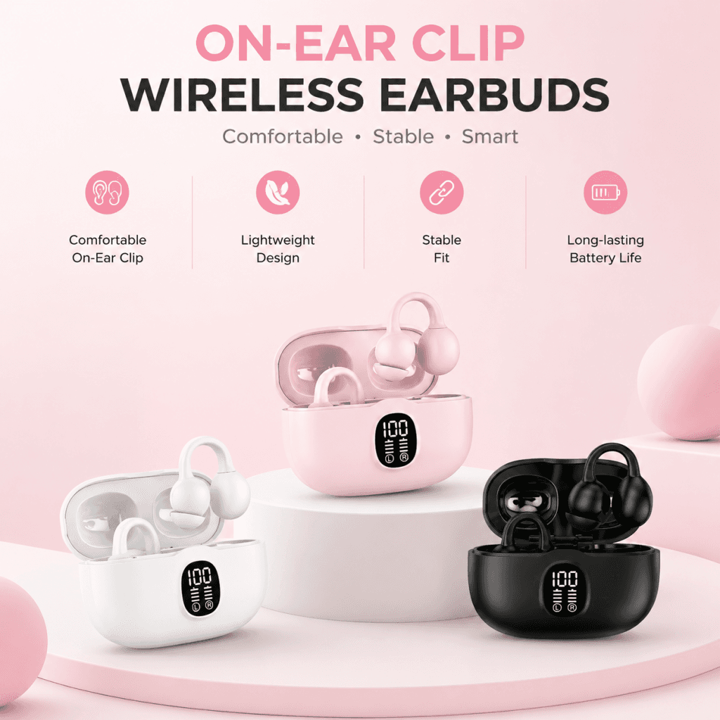 Fones de Ouvido K80, Fones Bluetooth de Ouvido com Clipe, Ajuste Suave do Som, Fones para Escritório, Concentração em