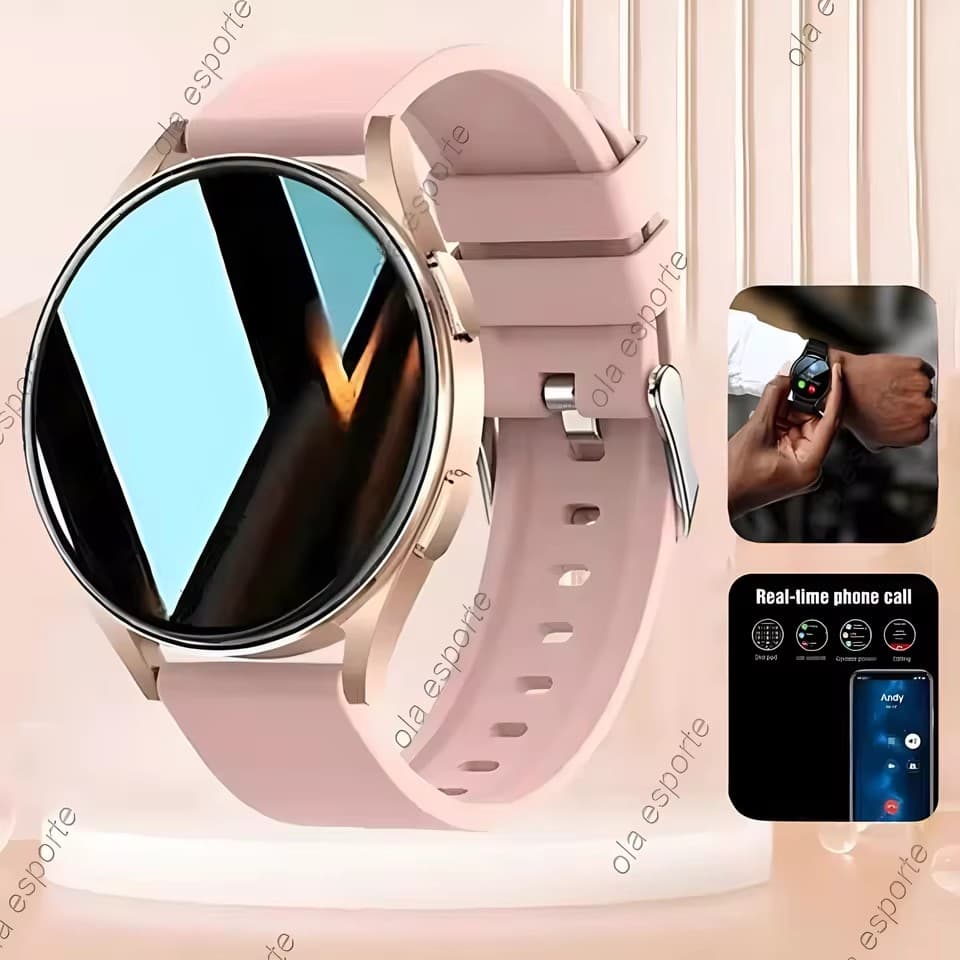 Relógio Smartwatch Feminino Bluetooth Chamada, Monitor Cardíaco e Pressão, À Prova D'Água, Compatível Android iOS