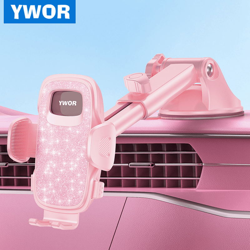 Suporte de Celular Rosa YWOR para Carro, Suportes 360° para Seu Carro, Liberação Rápida, Suporte Ajustável para Painel,