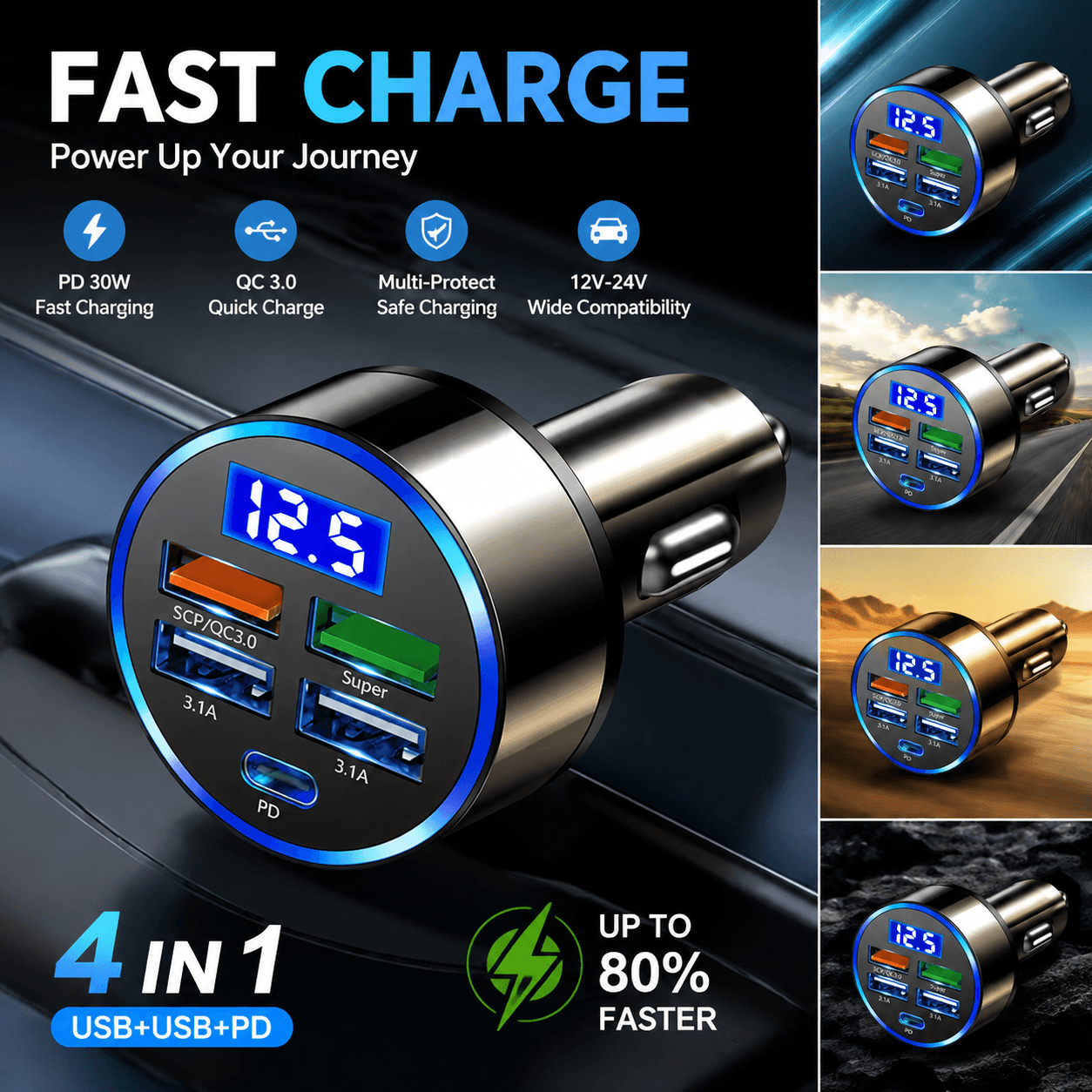 5 Portas Carregador USB Veicular Rápido Mini Turbo para iPhone 11 Xiaomi Huawei Adaptador Carregador para Carro