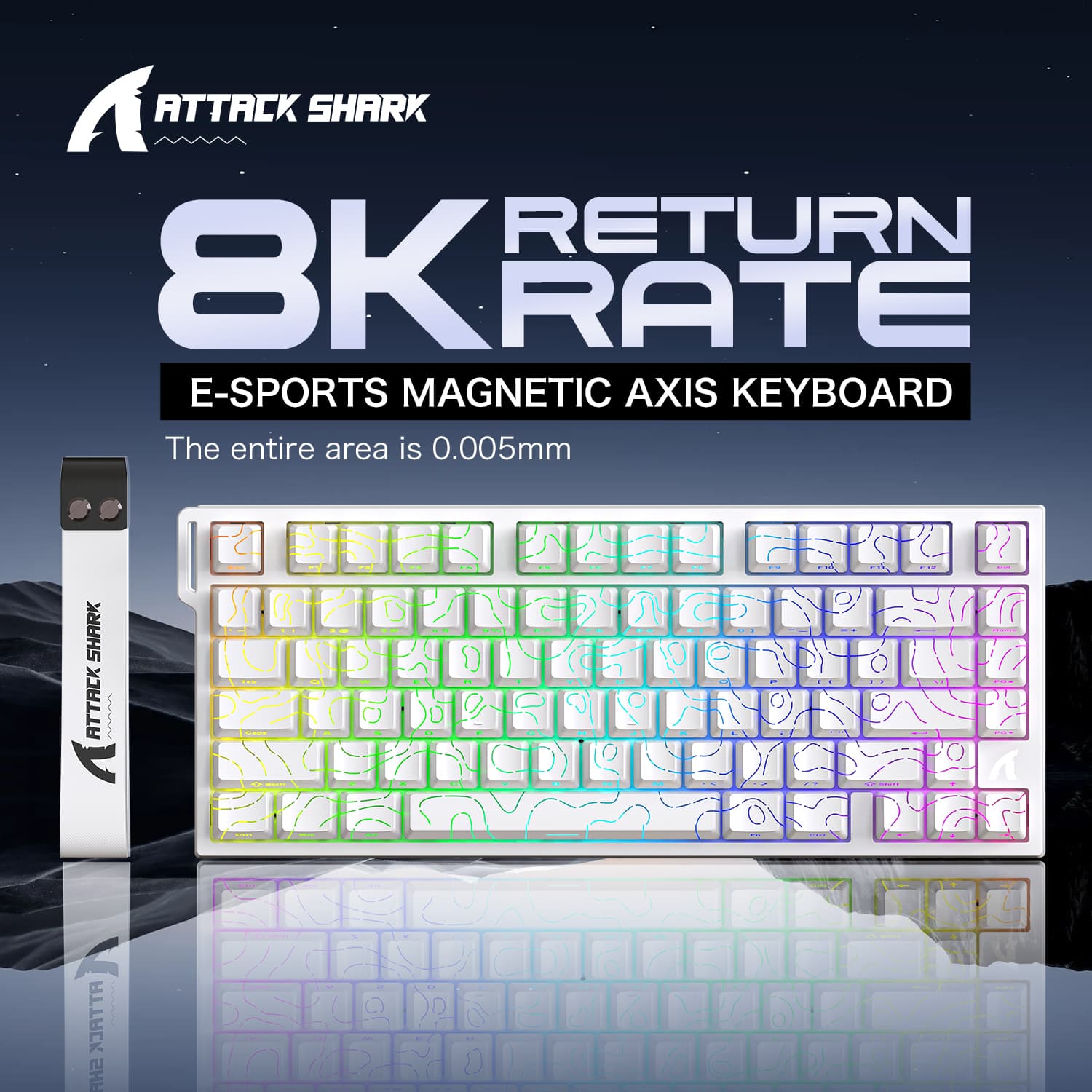 Teclado Mecânico com Fio SHARK ATTACK R82HE, taxa de retorno de 8000Hz, teclas PBT, placa de fibra de vidro, teclado