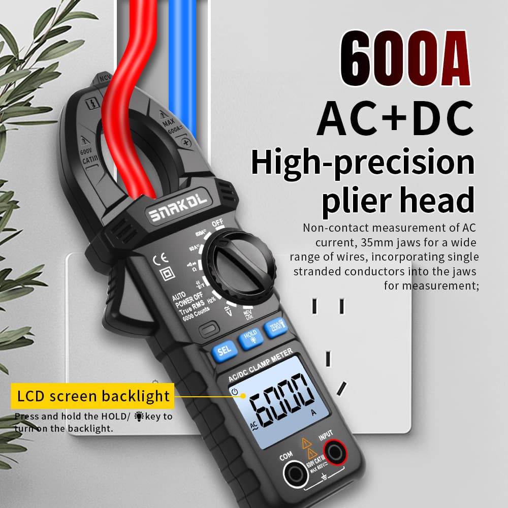 Único Medidor De Braçadeira Digital SNAKOL SK-203 600A AC/DC , Multímetro True RMS Com Testador De Corrente De Tensão NC