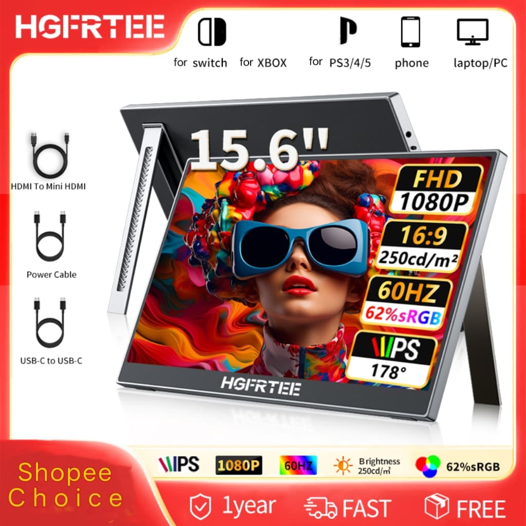 HGFRTEE Monitor portátil de 15,6 polegadas FHD 1080P IPS Display USB-C HDMI Slim Monitor Gamer para notebook PS5