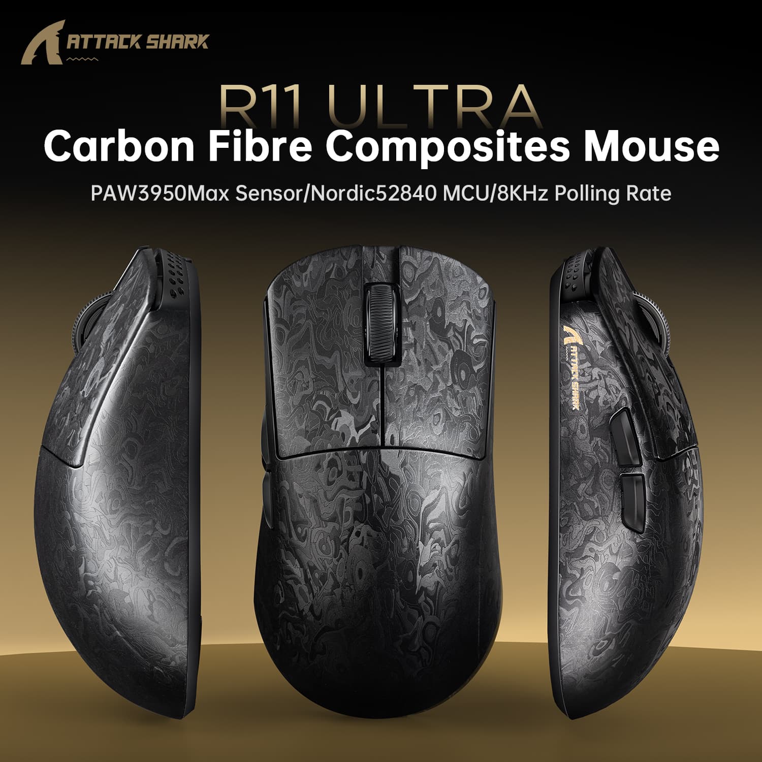 Mouse Gamer Attack Shark R11 Ultra com 100 milhões de cliques, com fio, taxa de sondagem 8KHz (sem fio 1KHz) e bateria