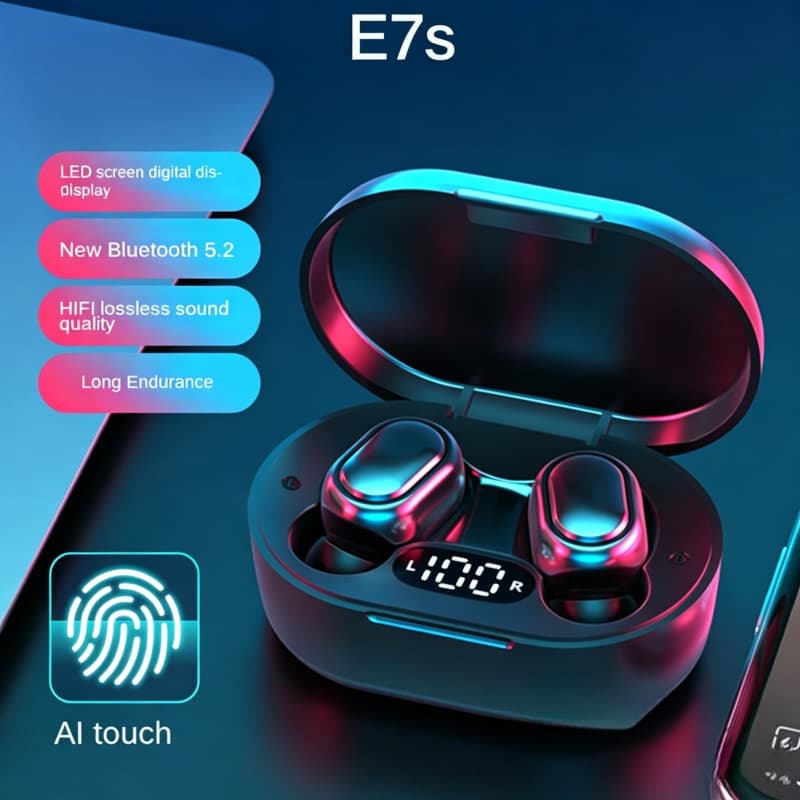 Fones de ouvido E7s TWS Fones de ouvido Bluetooth estéreo sem fio Fones de ouvido esportivos Display LED Compatível com