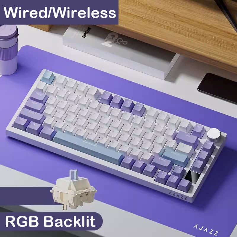 Teclado para jogos mecânico triplo-modo AJAZZ AK820/AK820 Pro, Bluetooth 5.1 sem fio/com fio, teclado de membrana