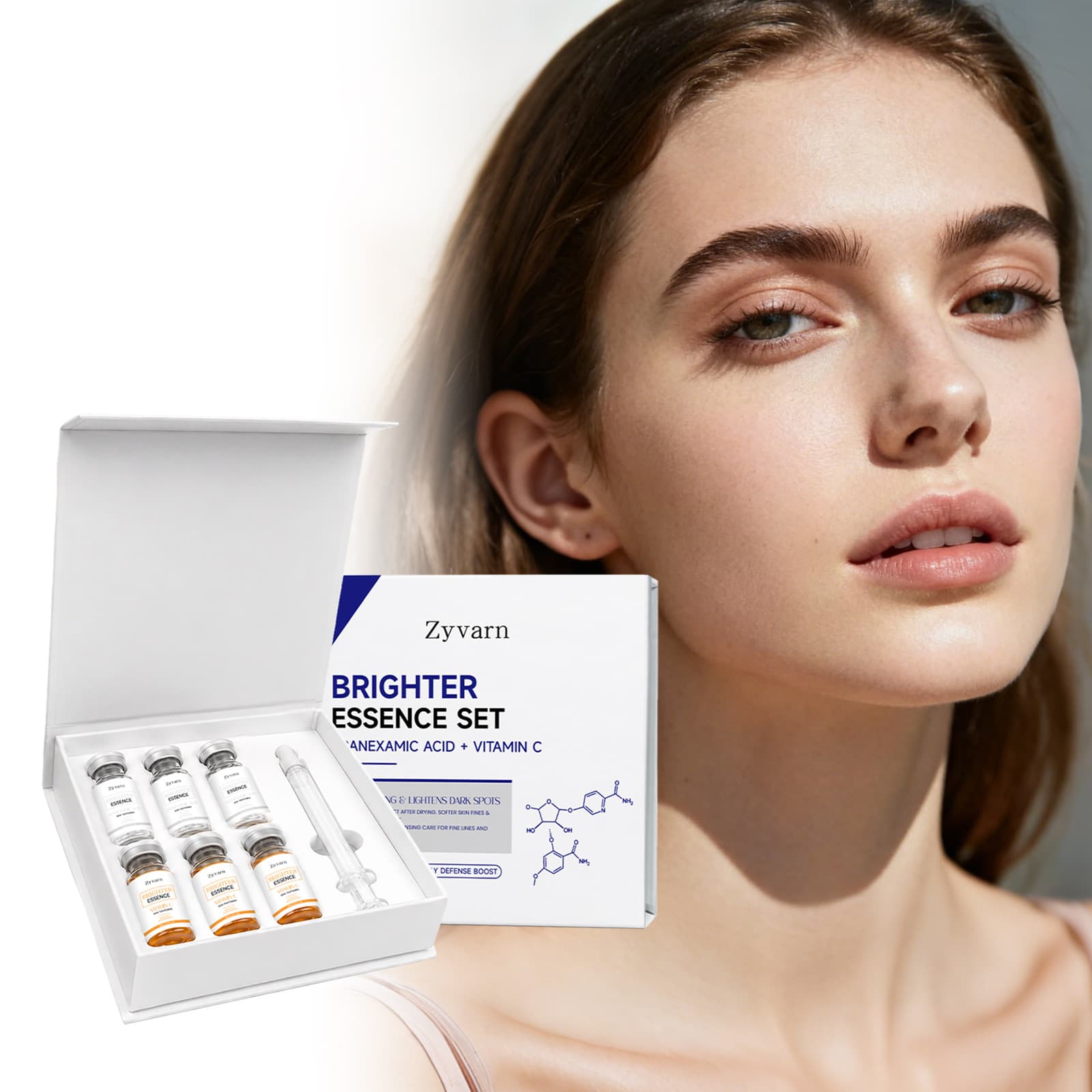 Conjunto de Essência Hidratante com Vitamina C Brilho e Sérum Hidratante VC Hidratante, Anti-Idade,