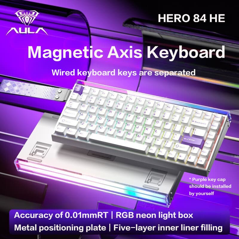 Teclado Mecânico de Jogos AULA HERO 84 HE com Eixo Magnético 75%, Teclado Numérico com Fio, Iluminação RGB Neon, Taxa de