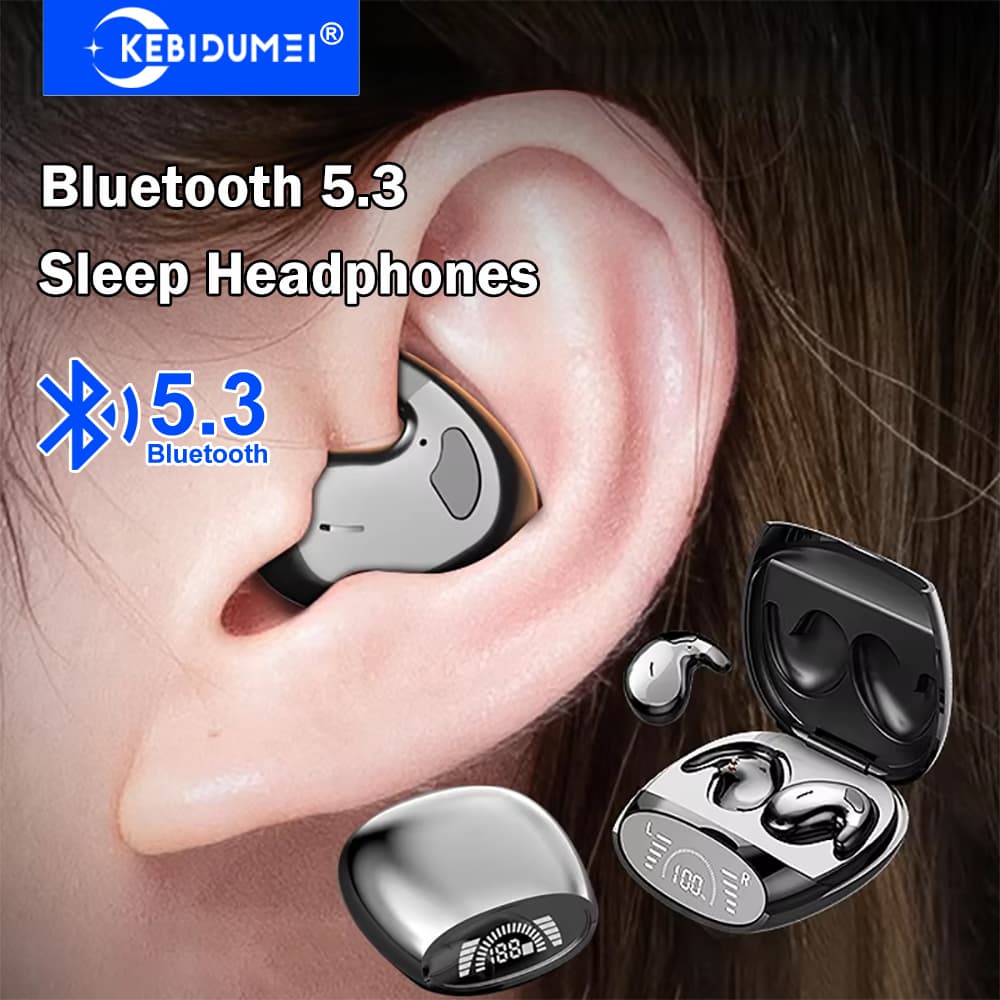 KEBIDUMEI Fones de Ouvido de Dormir Bluetooth 5.3, Fones Invisíveis, Fones de Ouvido Sem Fio com Redução de Ruído, Fones