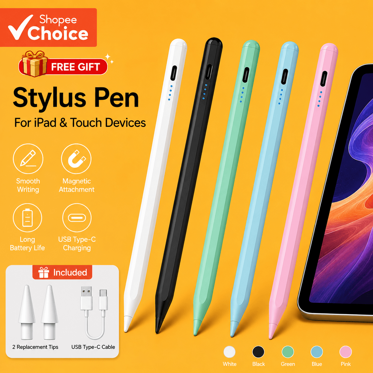 Caneta Stylus para Tela de Toque Compatível com Todos os Dispositivos para iPad, Xiaomi, Huawei, Honor, Smartphones e