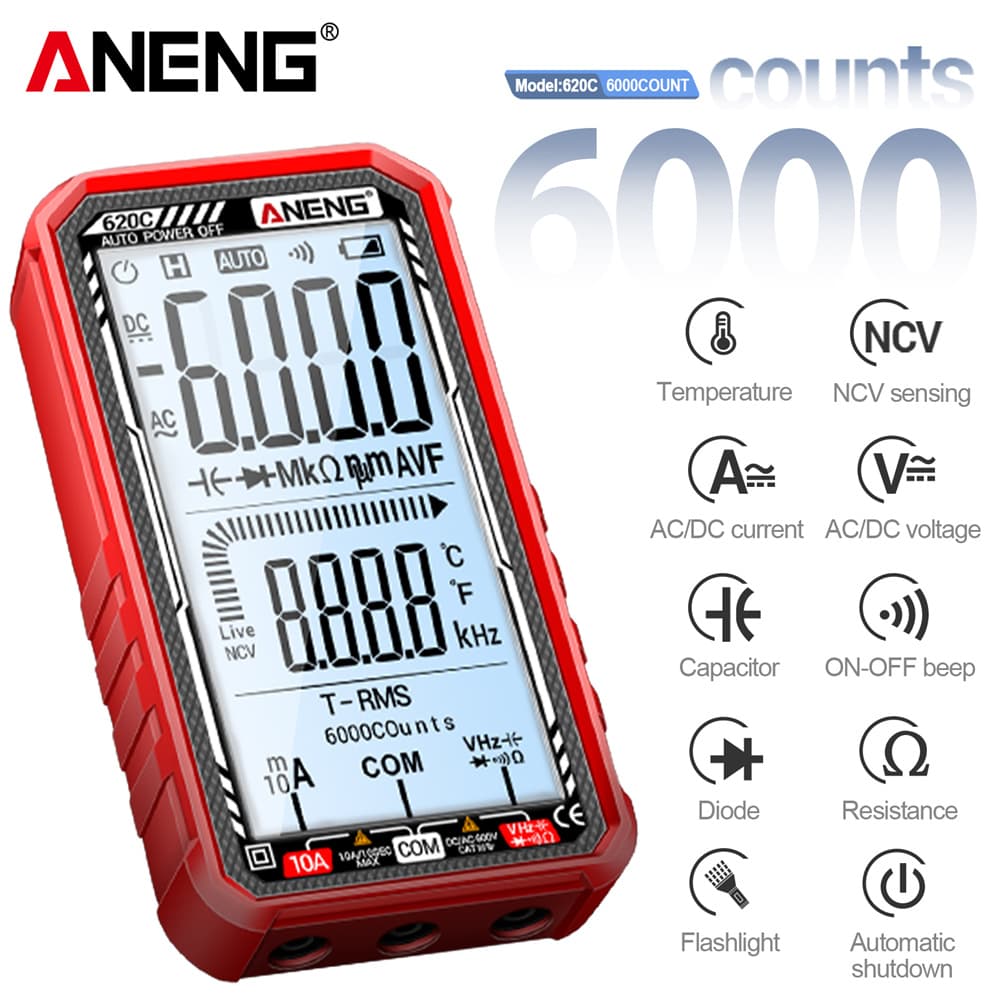 Único Multímetro Digital Estilo Caneta ANENG 620C 6000 Contagens , Detector True RMS NCV Com Faixa Automática LCD De 2.9