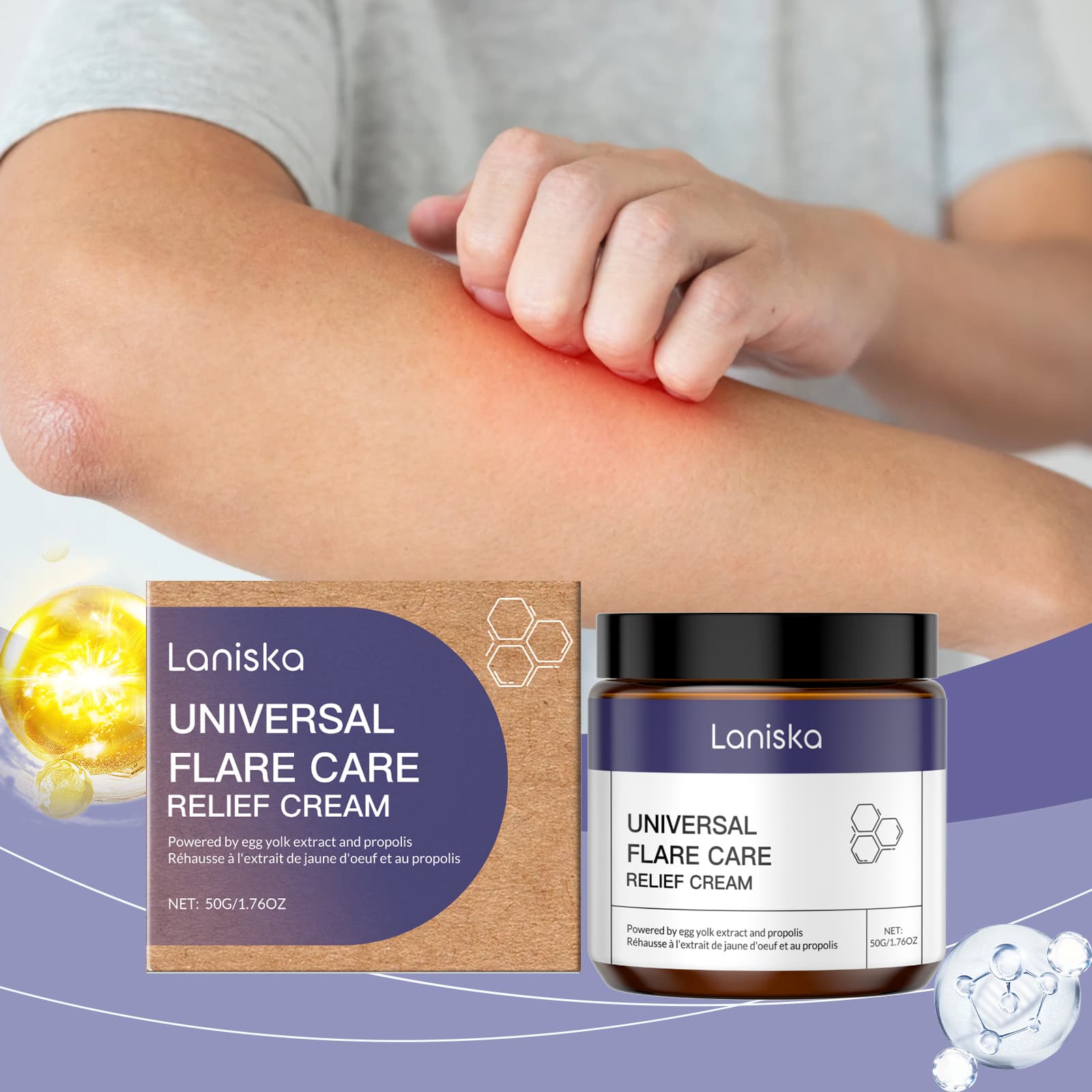 Creme Corporal 50g com Extrato de Própolis & Gema de Ovo | Hidratante & Suavizante para a Pele | Bálsamo Hidratante