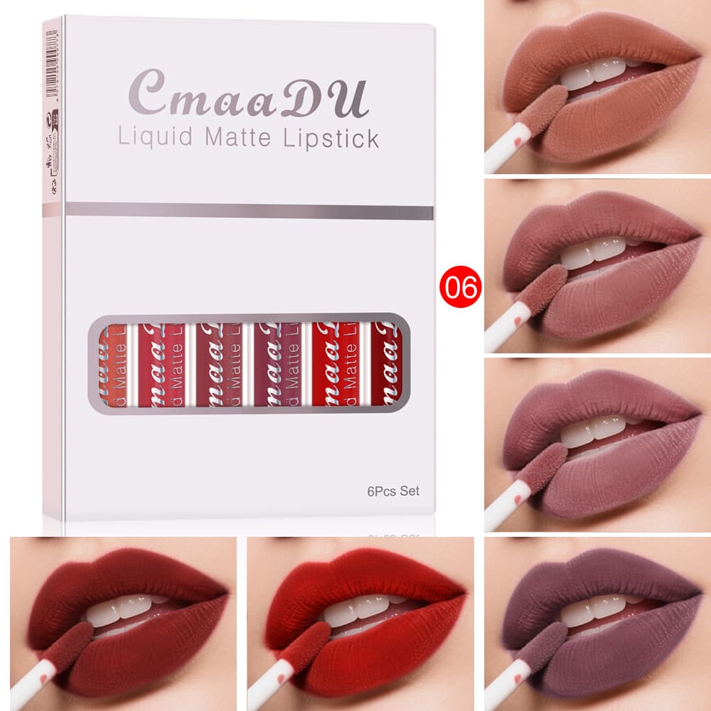 Conjunto de Batons Líquidos Matte Cmaadu (6 unidades), Batom Líquido de Longa Duração à Prova d'Água, Gloss Labial Nude
