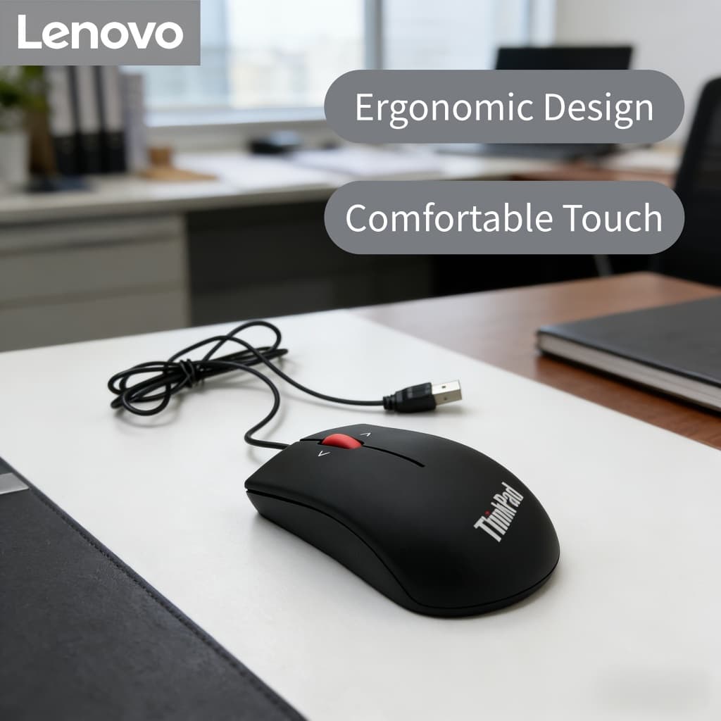 Mouse com Fio/Mouse Sem Fio Lenovo ThinkPad Ergonômico Mouse Óptico USB 2.4G com Rolo Vermelho e Clique Silencioso Para