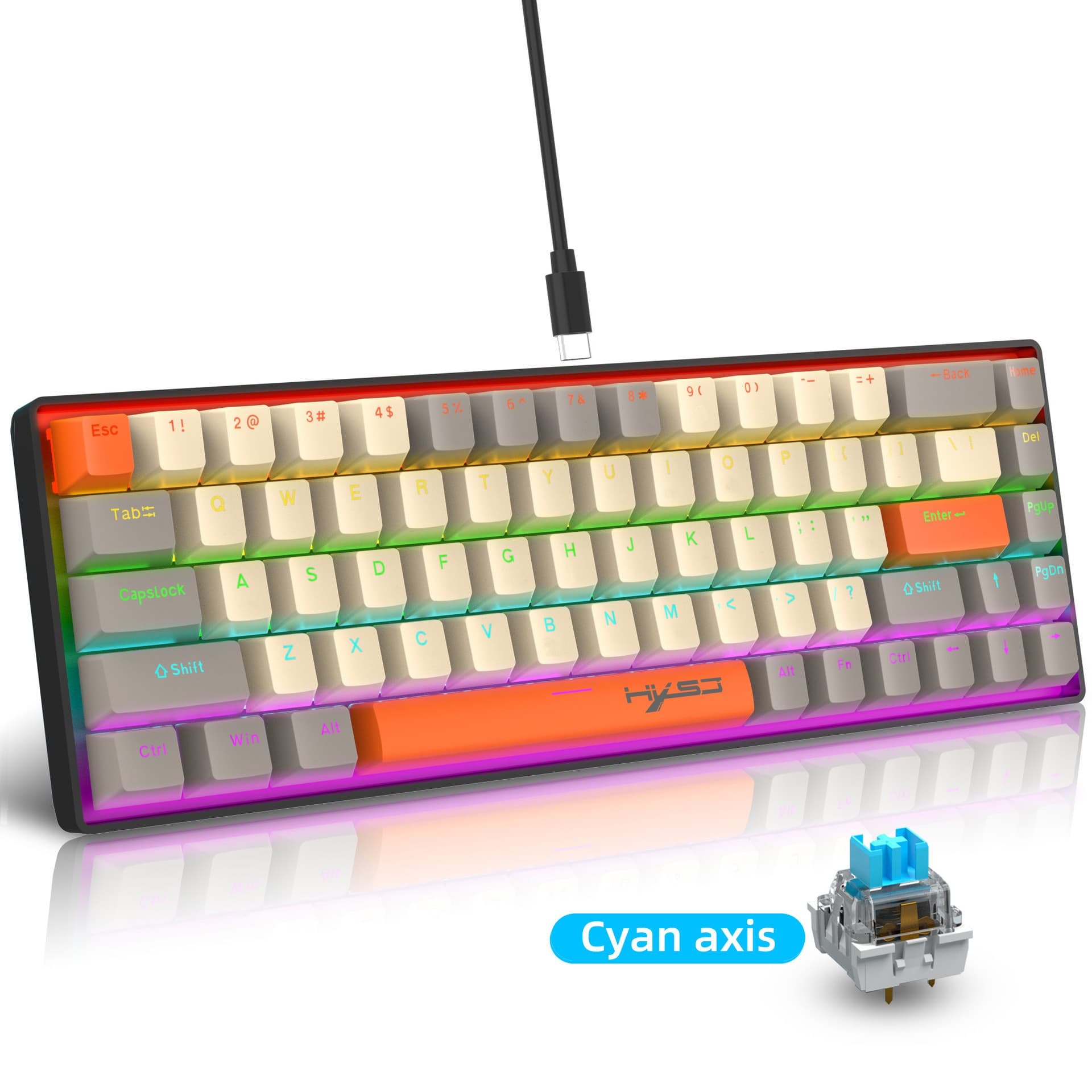 Teclado Mecânico para Jogos com Fio HXSJ K88 com Três Tons, 68 Teclas Eixo Azul, Teclado de Escritório Adequado para