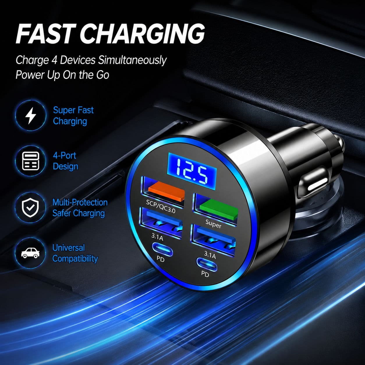 Carregador Veicular USB PD QC 3.1 USB-C