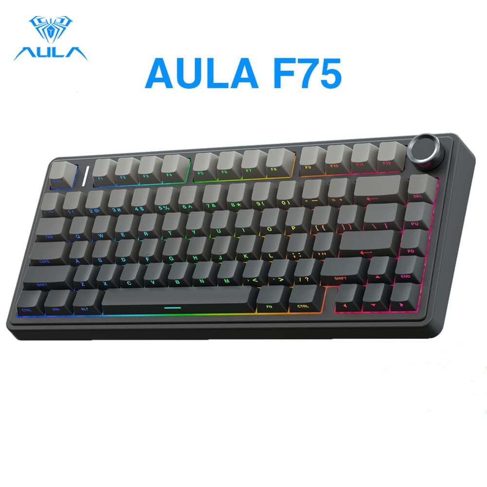Teclado de Jogos Sem Fio AULA F75, Teclado Mecânico RGB Bluetooth Compacto