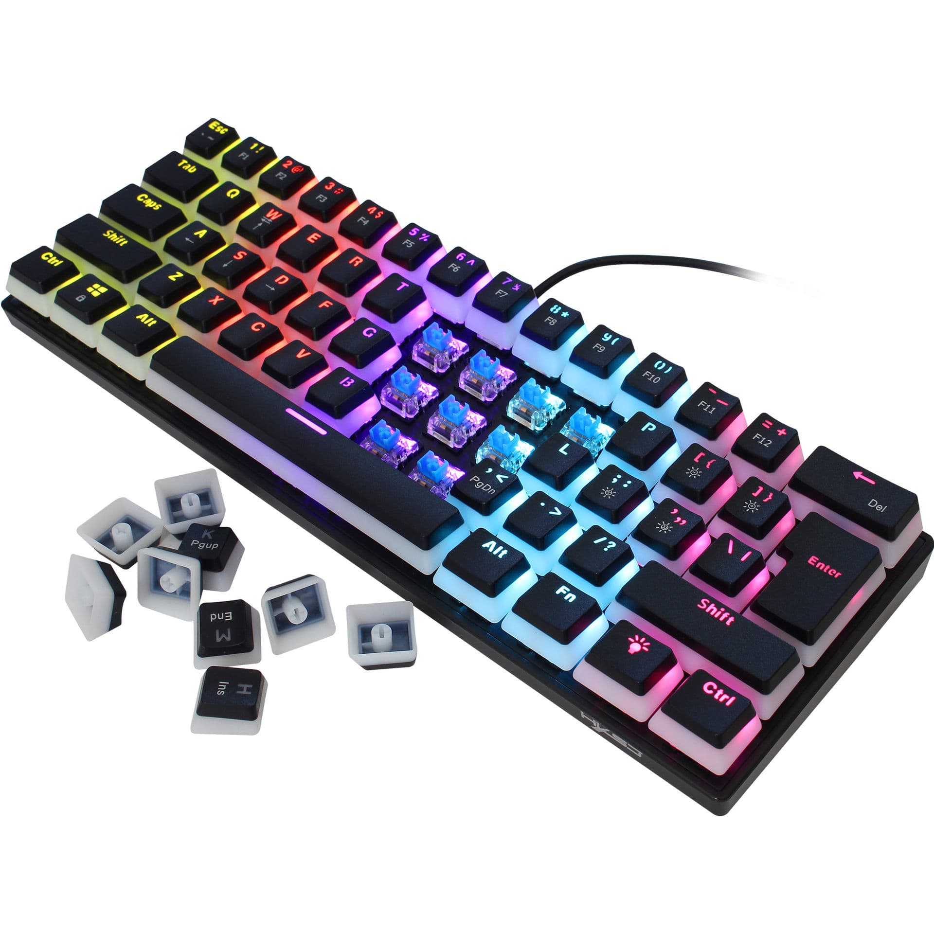 Teclado Mecânico com Fio HXSJ L700, Switch Azul, 61 Teclas, Keycap Pudding, 12 Modos de Iluminação, Teclado para Jogos