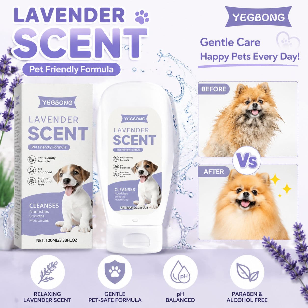 Shampoo Para Cães 100ml , Hidratante Suave , Revestimento Macio , Limpeza Natural Cuidados Com Animais De Estimação