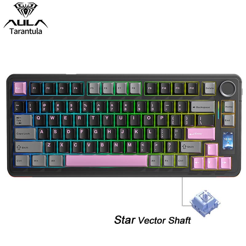 AULA S75 Pro Teclado mecânico de jogos com teclas PBT Double Shot, switches Seiya pré-lubrificados intercambiáveis,