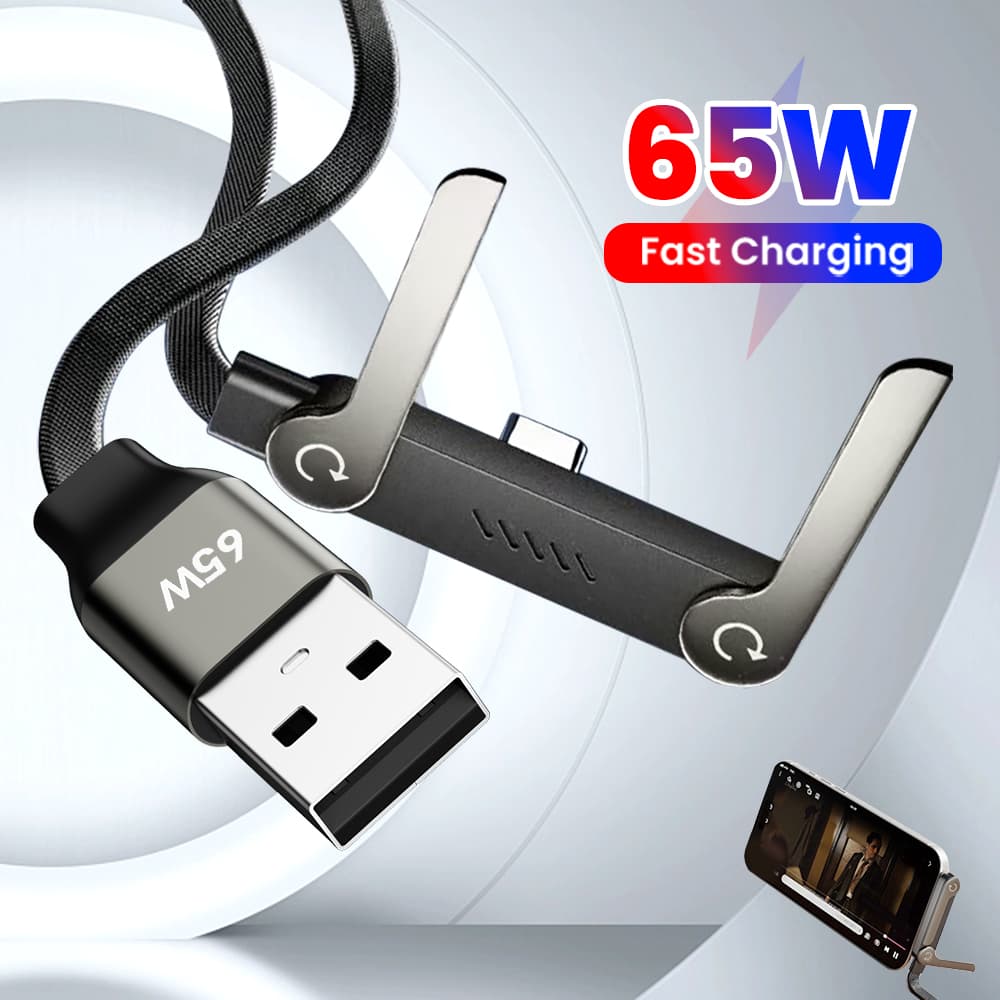 65W USB A Para Cabo De Carregamento Rápido C Com Suporte De Mesa Dobrável Telefone